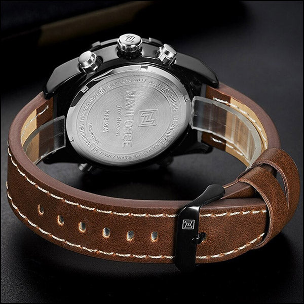 Men's Sporty Analog Digital Watch in Black with Brown Leather