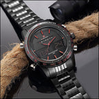 Sporty Matte Black Red Dual Display Watch