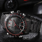 Sporty Matte Black Red Dual Display Watch