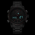 Sporty Matte Black Red Dual Display Watch