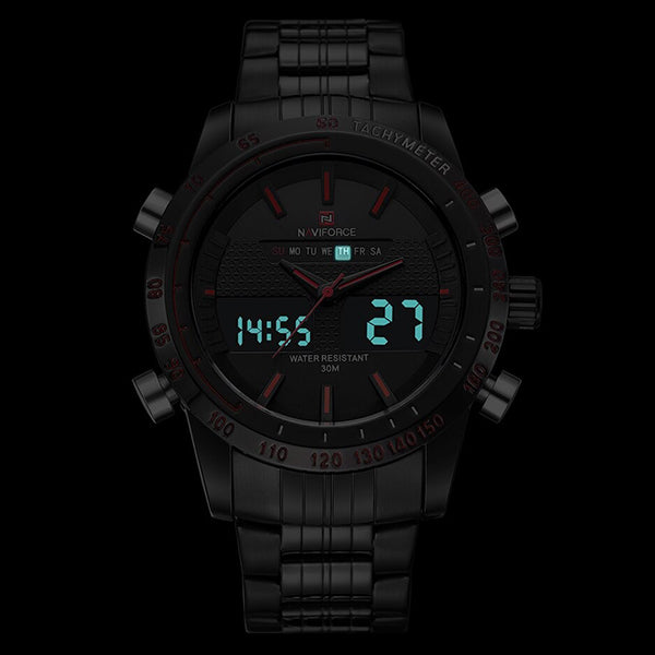 Sporty Matte Black Red Dual Display Watch