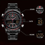 Sporty Matte Black Red Dual Display Watch
