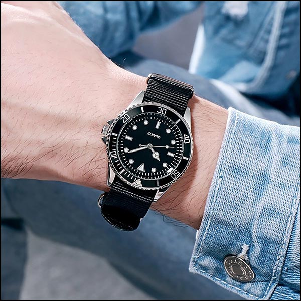 Men's Classic Diver Watch with Black NATO Strap