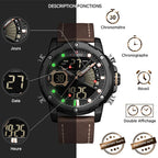 Men's Black & Rose Gold Dual Display Leather Watch