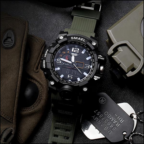 Men's Tactical Dual Display Sports Watch Olive Green