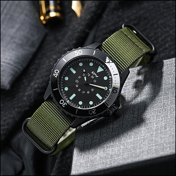 Tactical Field Watch with Black Case and Olive Strap