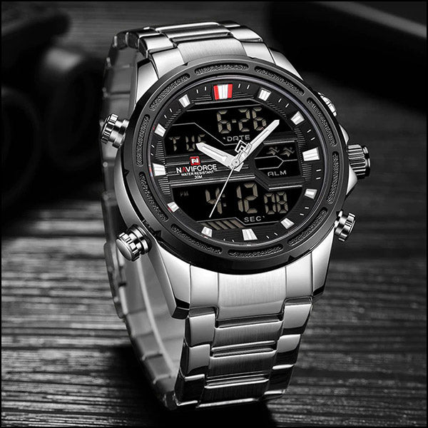 Naviforce Men's Dual Display Stainless Steel Watch