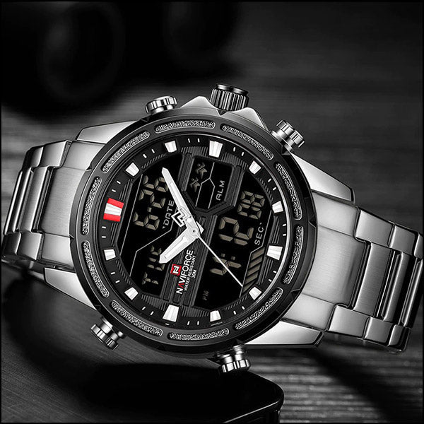 Naviforce Men's Dual Display Stainless Steel Watch
