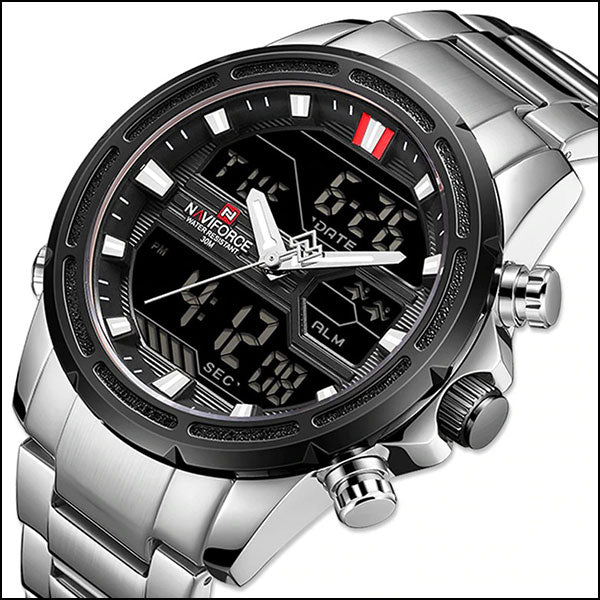 Naviforce Men's Dual Display Stainless Steel Watch