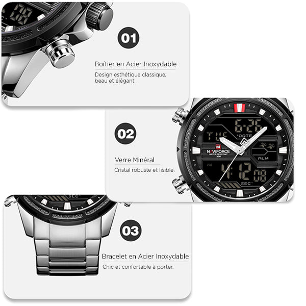 Naviforce Men's Dual Display Stainless Steel Watch