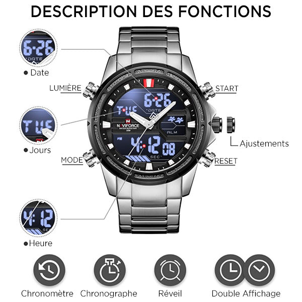 Naviforce Men's Dual Display Stainless Steel Watch