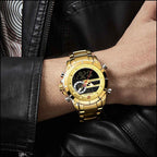 Men's Gold-Tone Chronograph Dual Display Watch