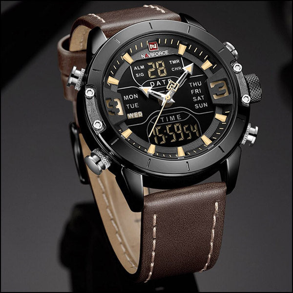 Men's Rugged Dual Display Watch Black Gold