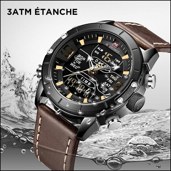 Men's Rugged Dual Display Watch Black Gold