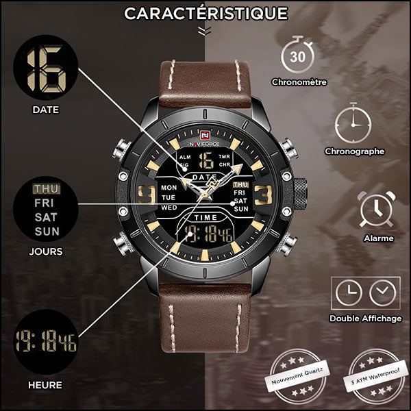Men's Rugged Dual Display Watch Black Gold