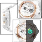 White Analog Digital Sport Watch with Rose Gold