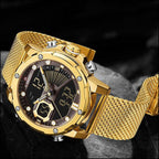 Men's Gold Mesh Dual Display Sport Watch