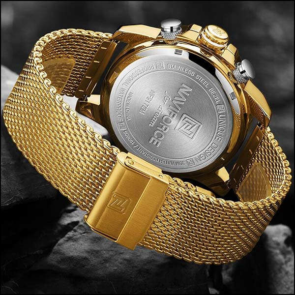 Men's Gold Mesh Dual Display Sport Watch