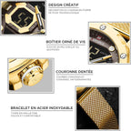 Men's Gold Mesh Dual Display Sport Watch