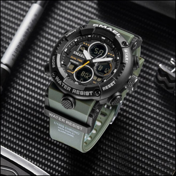 Men's Olive Green Digital Analog Dual Time Sport Watch