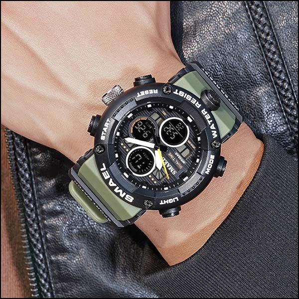 Men's Olive Green Digital Analog Dual Time Sport Watch