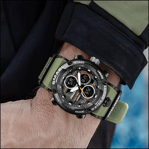 Men's Olive Green Digital Analog Dual Time Sport Watch