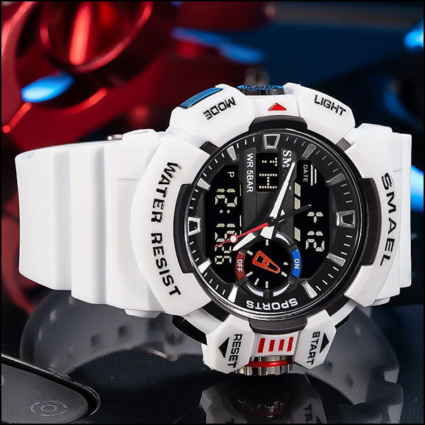 Rugged White Digital-Analog Water Resist Sports Watch