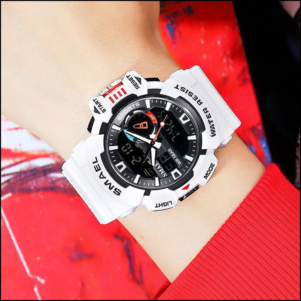 Rugged White Digital-Analog Water Resist Sports Watch