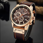 Men's Rose Gold Chronograph with Brown Faux Leather Strap