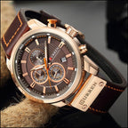 Men's Rose Gold Chronograph with Brown Faux Leather Strap