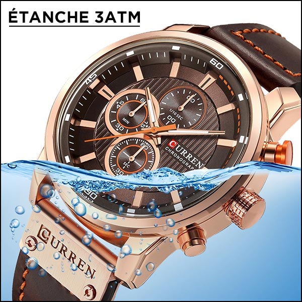Men's Rose Gold Chronograph with Brown Faux Leather Strap