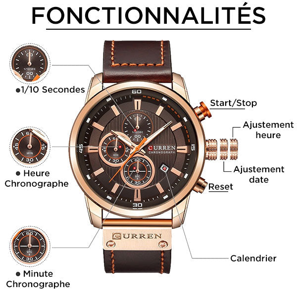 Men's Rose Gold Chronograph with Brown Faux Leather Strap