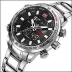 Men's Silver Stainless Steel Dual Display Tachymeter Watch