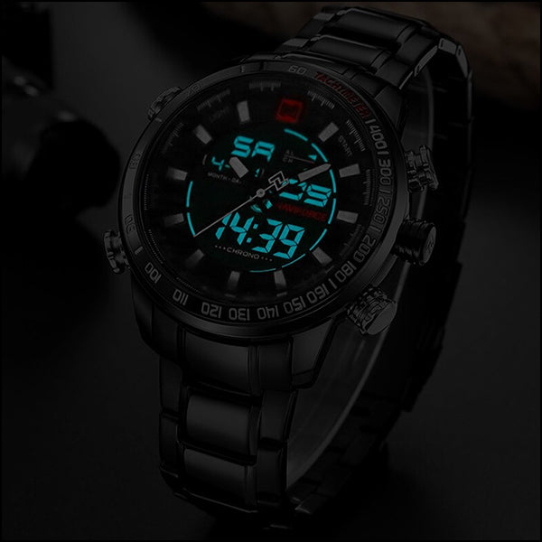 Men's Silver Stainless Steel Dual Display Tachymeter Watch