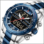 Men's Royal Blue Stainless Steel Dual Display Watch