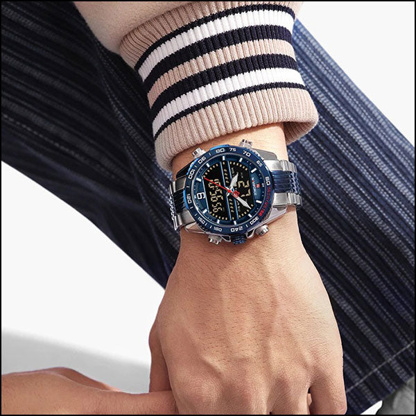 Men's Royal Blue Stainless Steel Dual Display Watch