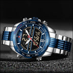 Men's Royal Blue Stainless Steel Dual Display Watch