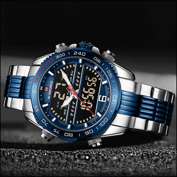 Men's Royal Blue Stainless Steel Dual Display Watch