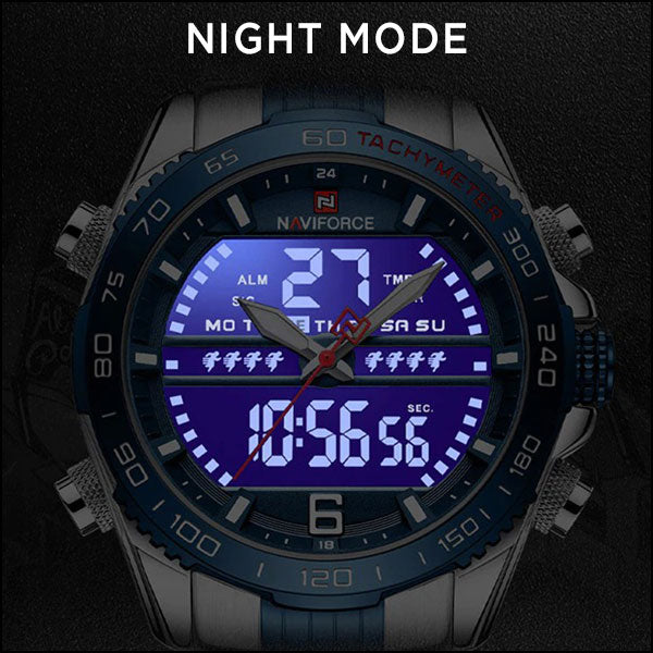 Men's Royal Blue Stainless Steel Dual Display Watch
