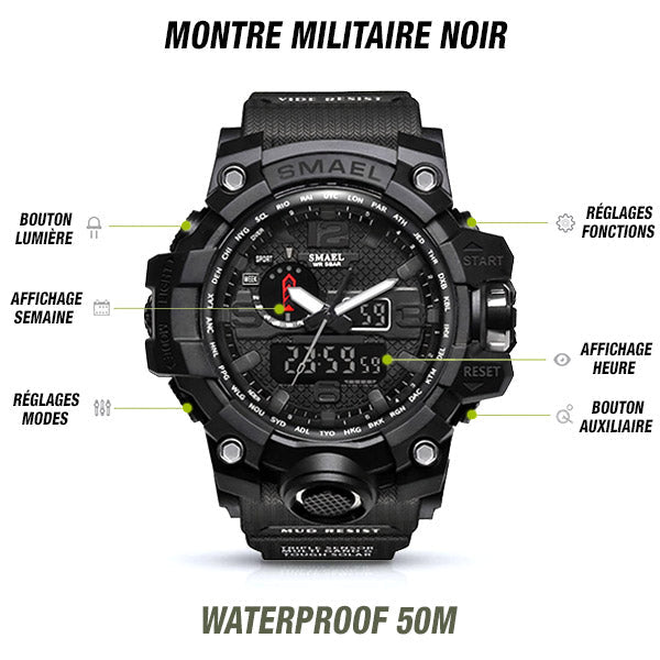 Men's Black Tactical Digital Analog Sport Watch