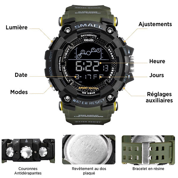 Men's Tactical Olive Green Digital Sport Watch