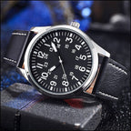 Men's Field Watch with Black Dial & White Stitch Strap