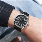 Men's Field Watch with Black Dial & White Stitch Strap
