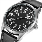 Men's Field Watch with Black Dial & White Stitch Strap