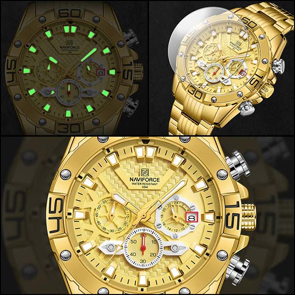 Men's Gold-Tone Chronograph Watch with Textured Dial