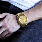 Men's Gold-Tone Chronograph Watch with Textured Dial