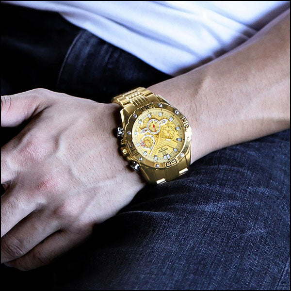 Men's Gold-Tone Chronograph Watch with Textured Dial