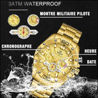 Men's Gold-Tone Chronograph Watch with Textured Dial