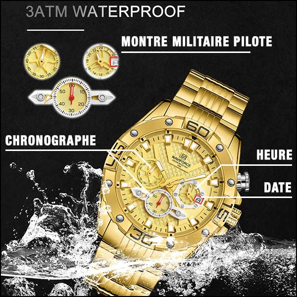 Men's Gold-Tone Chronograph Watch with Textured Dial