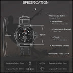 Men's Military Matte Black Leather Strap Watch
